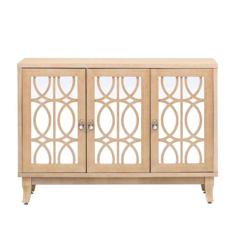 Sideboard mit Glastüren, verspiegelter Anrichtenschrank mit 3 Türen