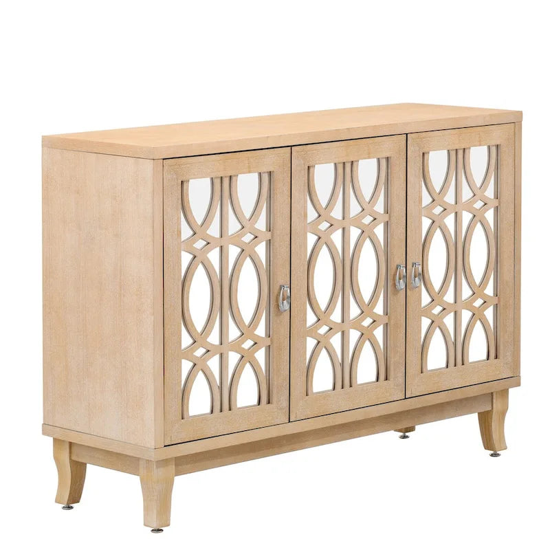 Sideboard mit Glastüren, verspiegelter Anrichtenschrank mit 3 Türen