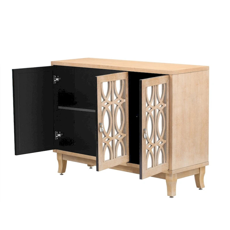 Sideboard mit Glastüren, verspiegelter Anrichtenschrank mit 3 Türen