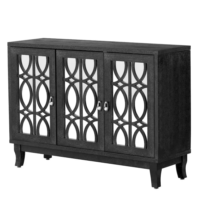 Sideboard mit Glastüren, verspiegelter Anrichtenschrank mit 3 Türen