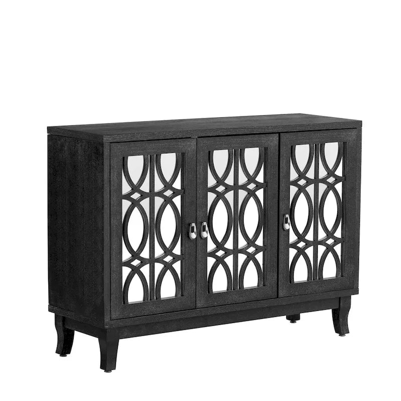 Sideboard mit Glastüren, verspiegelter Anrichtenschrank mit 3 Türen