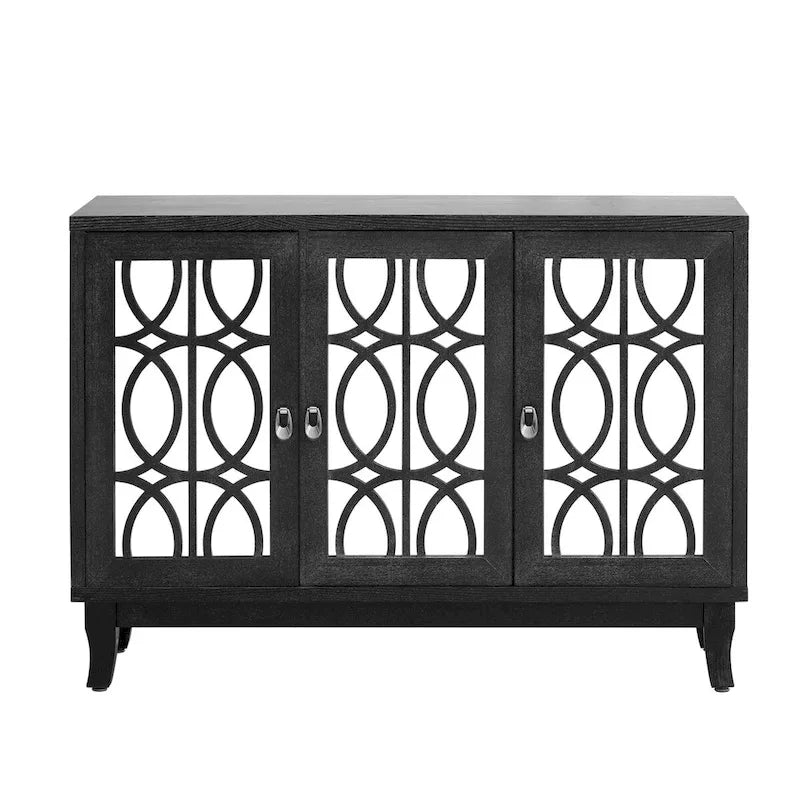 Sideboard mit Glastüren, verspiegelter Anrichtenschrank mit 3 Türen