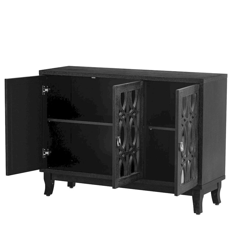 Sideboard mit Glastüren, verspiegelter Anrichtenschrank mit 3 Türen
