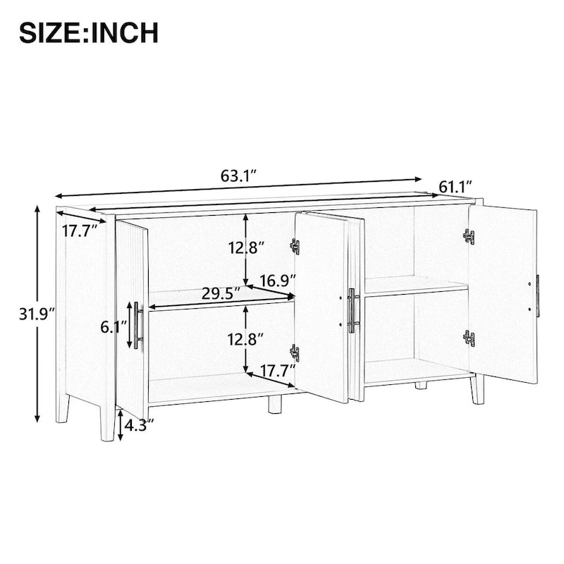 Akzent-Sideboard Holzschrank mit Metallgriffen