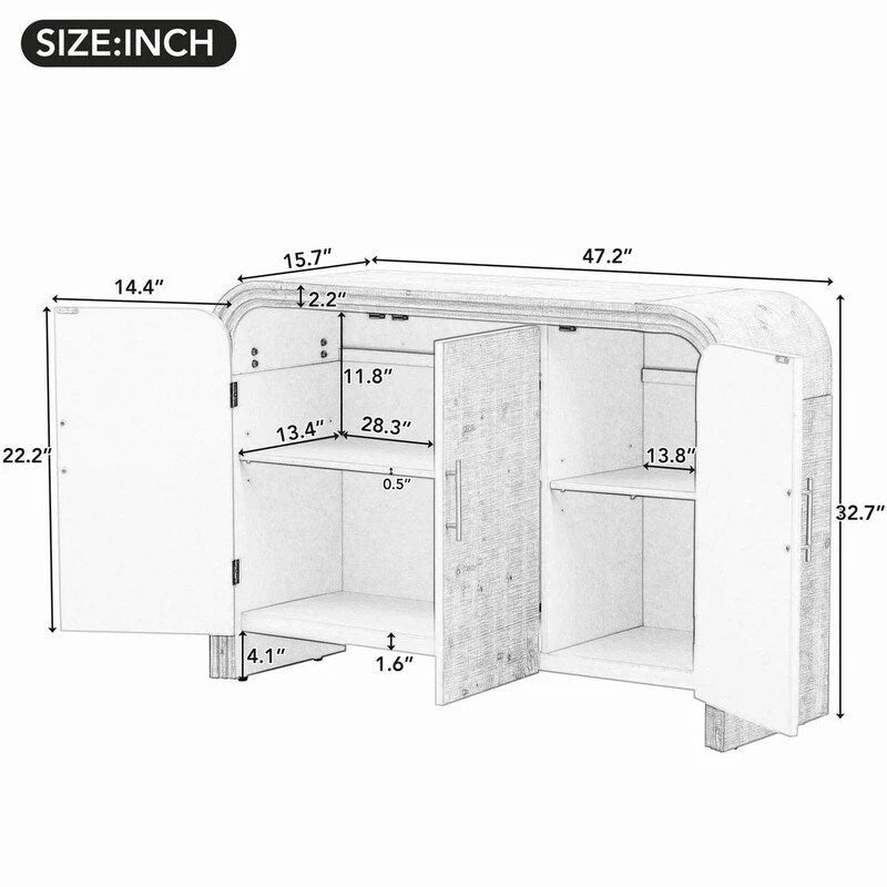 47.2W Sideboard mit goldenen Griffen und verstellbaren Einteilern - N/A
