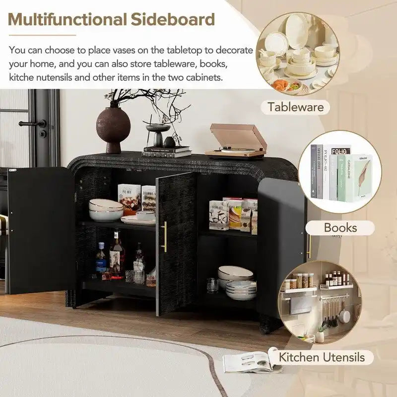 47.2W Sideboard mit goldenen Griffen und verstellbaren Einteilern - N/A