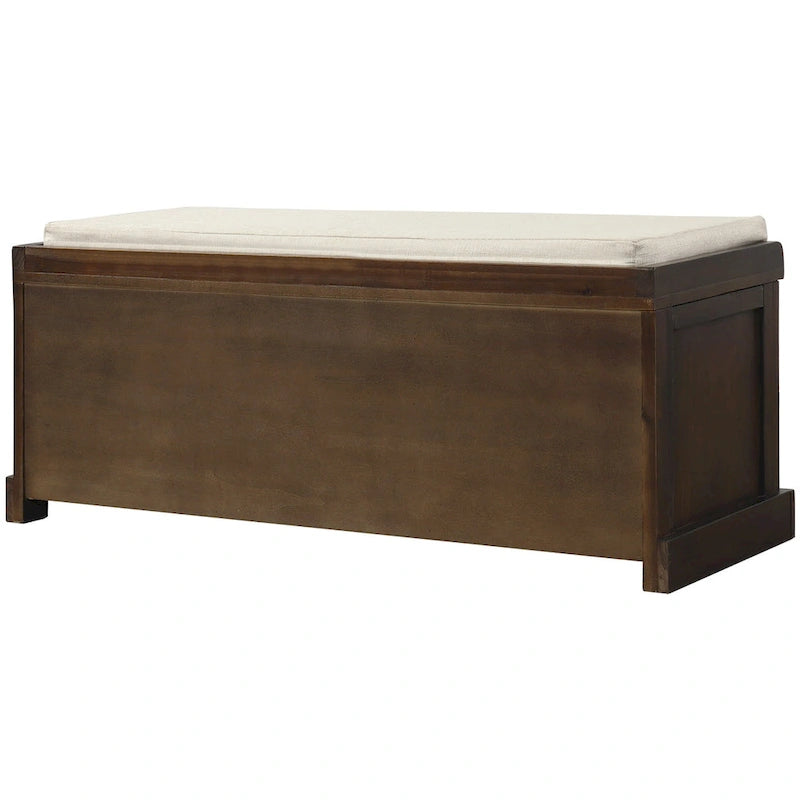 Rustic Storage Bench with 3 Removable Classic Rattan Basket , Entryway Bench with Removable Cushion