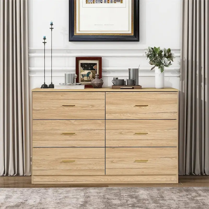 Moderne Naturholz-Kommode mit 6 Schubladen