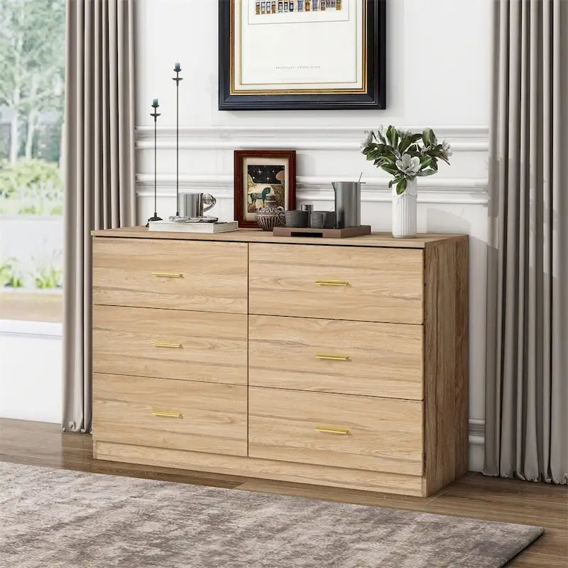 Moderne Naturholz-Kommode mit 6 Schubladen