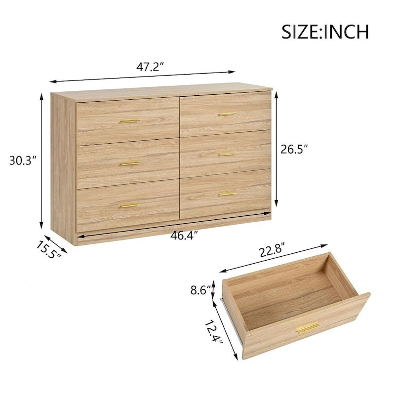 Moderne Naturholz-Kommode mit 6 Schubladen