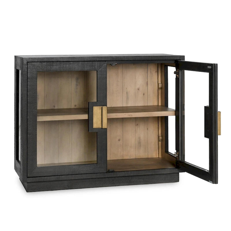 Zweitüriger Glas- und Eichenschrank