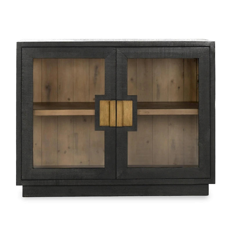 Zweitüriger Glas- und Eichenschrank