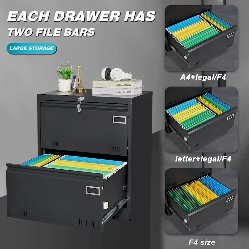 2 Drawer Metal Lateral File Cabinet with Lock