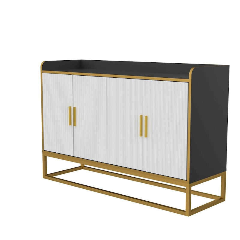 Modernes Büffet Sideboard Schrank Hochglanz mit Metallbeinen für Wohnzimmer Küche (SCHWARZ)