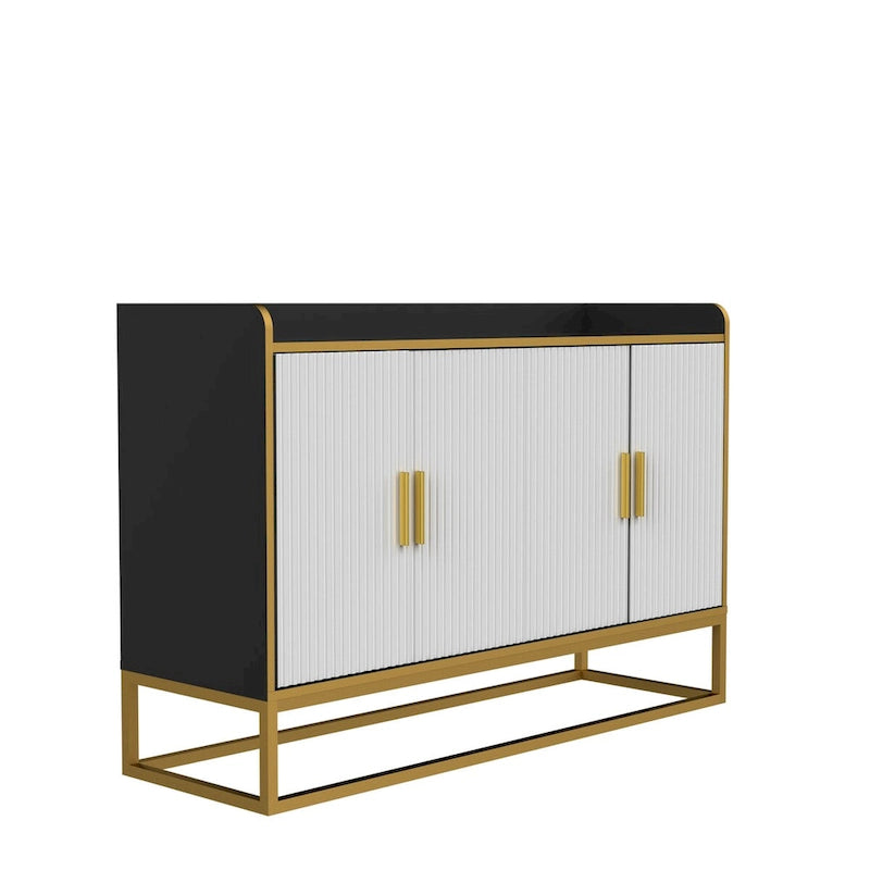 Modernes Büffet Sideboard Schrank Hochglanz mit Metallbeinen für Wohnzimmer Küche (SCHWARZ)