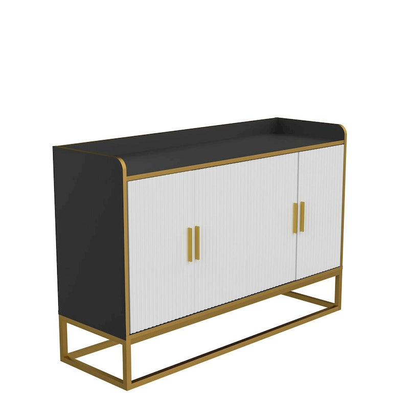 Modernes Büffet Sideboard Schrank Hochglanz mit Metallbeinen für Wohnzimmer Küche (SCHWARZ)