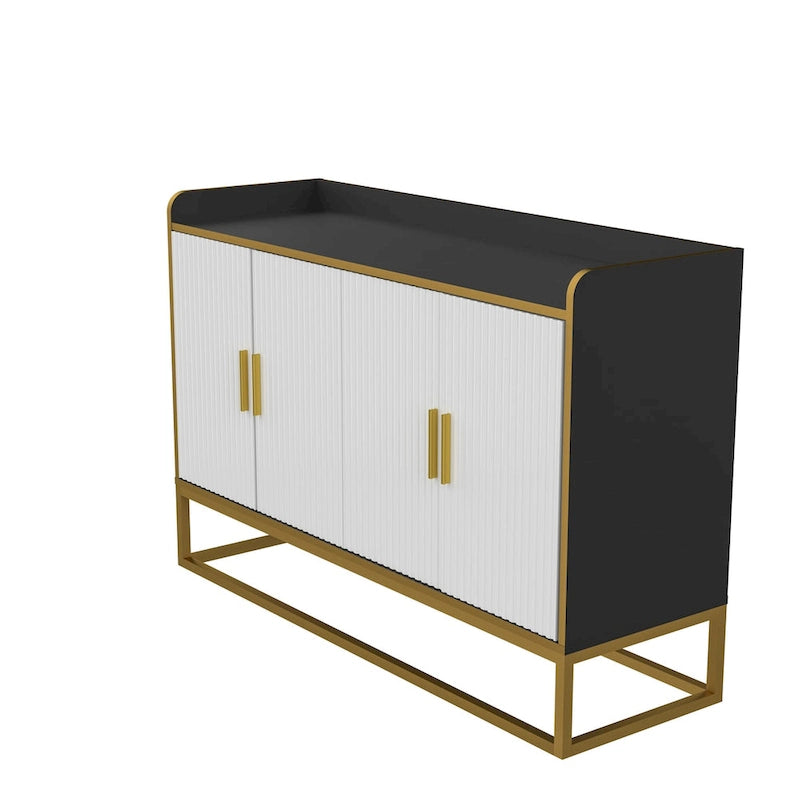 Modernes Büffet Sideboard Schrank Hochglanz mit Metallbeinen für Wohnzimmer Küche (SCHWARZ)