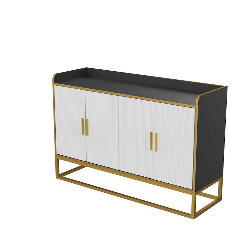 Modernes Büffet Sideboard Schrank Hochglanz mit Metallbeinen für Wohnzimmer Küche (SCHWARZ)