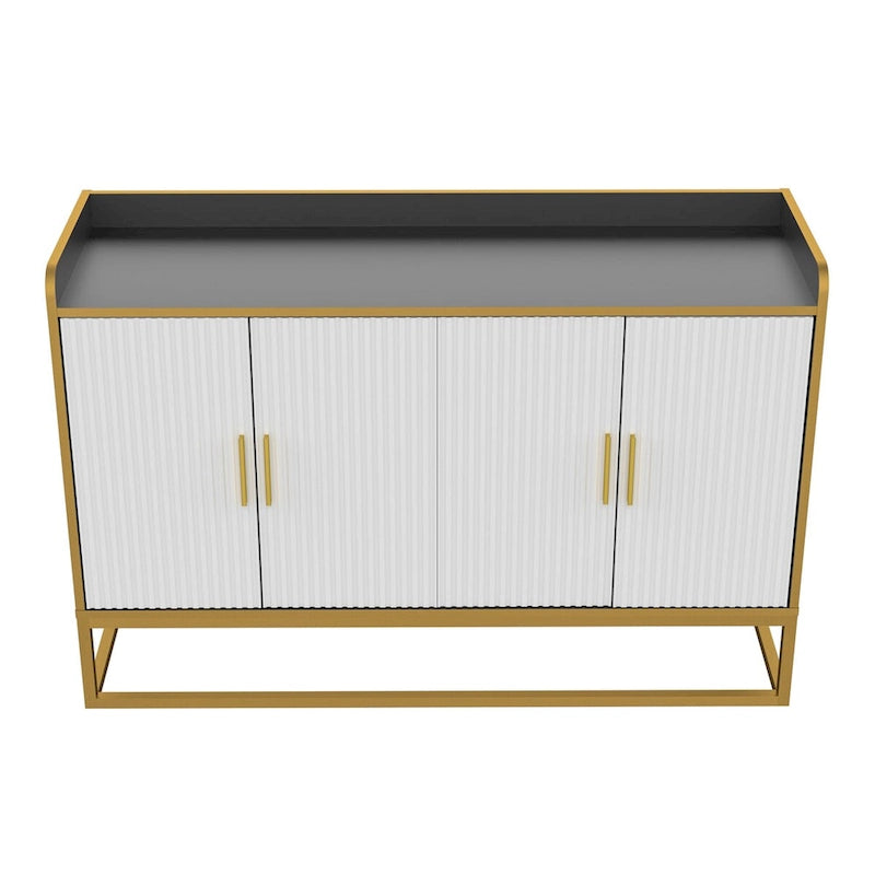 Modernes Büffet Sideboard Schrank Hochglanz mit Metallbeinen für Wohnzimmer Küche (SCHWARZ)