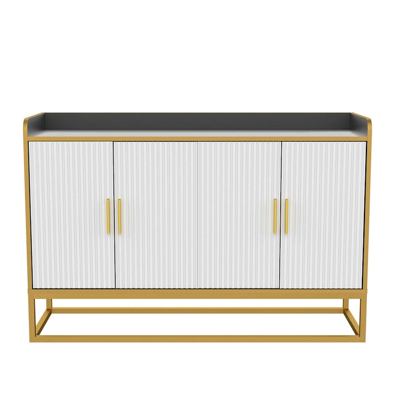 Modernes Büffet Sideboard Schrank Hochglanz mit Metallbeinen für Wohnzimmer Küche (SCHWARZ)