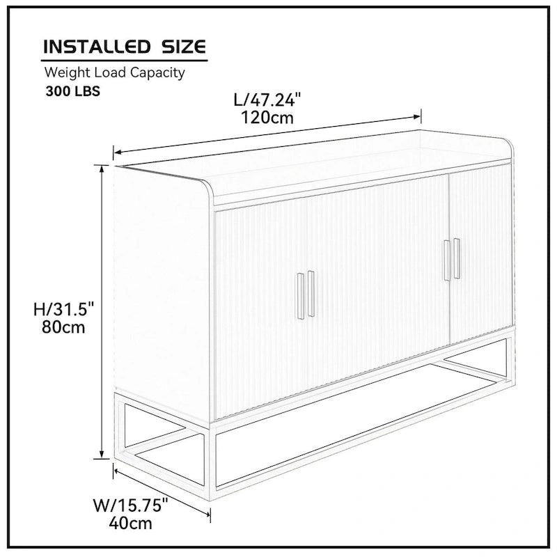 Modernes Büffet Sideboard Schrank Hochglanz mit Metallbeinen für Wohnzimmer Küche (SCHWARZ)