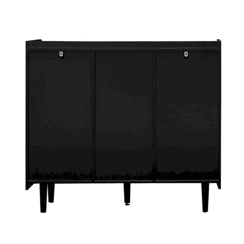 Sideboard Buffet-Schrank, schwarzer Aufbewahrungsschrank mit roten Türen, 2 Schubladen mit einzigartiger Paneel-Optik und 2 offenen Ablagefächern