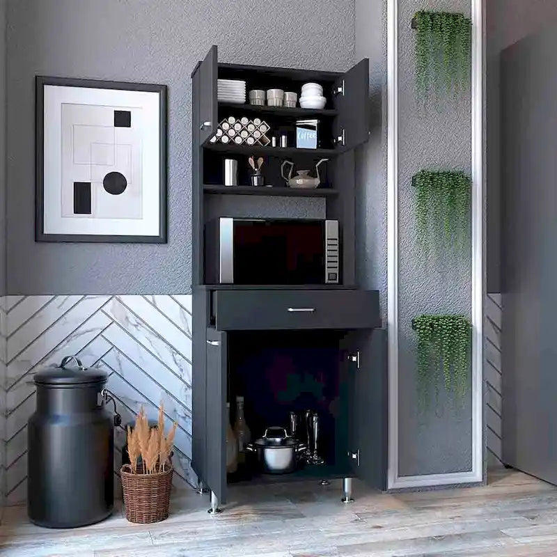 Two Double Door Kitchen Pantry Cabinet - Black Wengue Finish