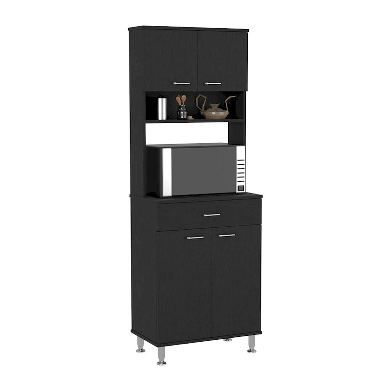 Two Double Door Kitchen Pantry Cabinet - Black Wengue Finish