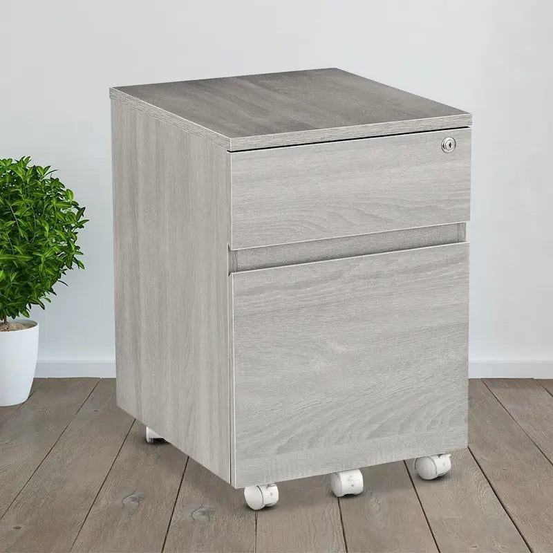 Rolling Two Drawer Storage File Cabinet with Lock