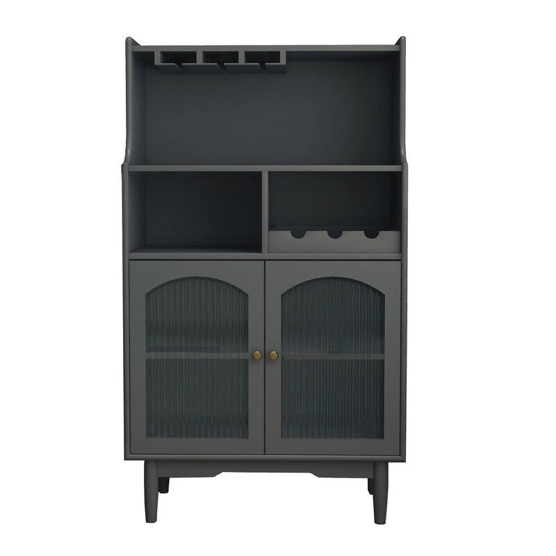 Modernes Weinregal-Sideboard mit herausnehmbarem Flaschenregal und Weinglashalter sowie Vitrine mit 2 Türen für Wohnzimmer, Esszimmer