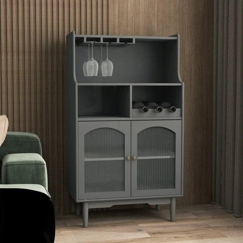 Modernes Weinregal-Sideboard mit herausnehmbarem Flaschenregal und Weinglashalter sowie Vitrine mit 2 Türen für Wohnzimmer, Esszimmer