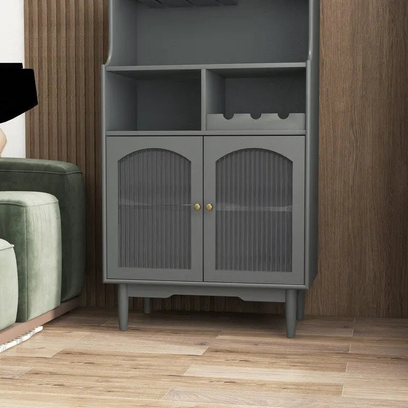 Modern Wine Cabinet Sideboard with Removable Rack and Wine Glass Rack and 2-Door Glass Cabinet for Living Room, Dining Room