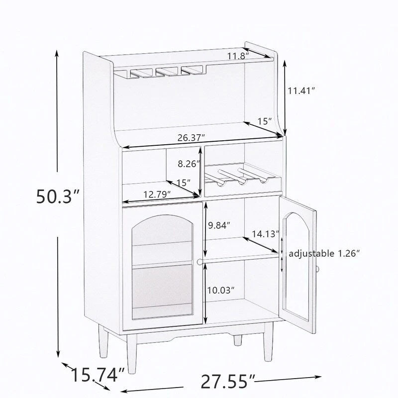 Modernes Weinregal-Sideboard mit herausnehmbarem Flaschenregal und Weinglashalter sowie Vitrine mit 2 Türen für Wohnzimmer, Esszimmer