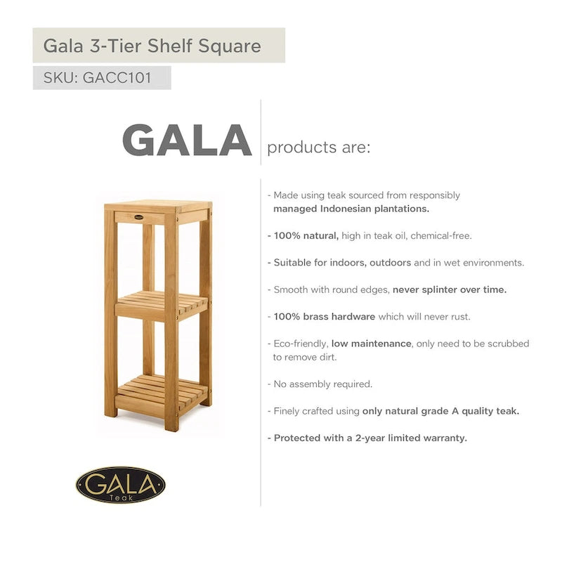 Teak 3-Tier Square Shelf