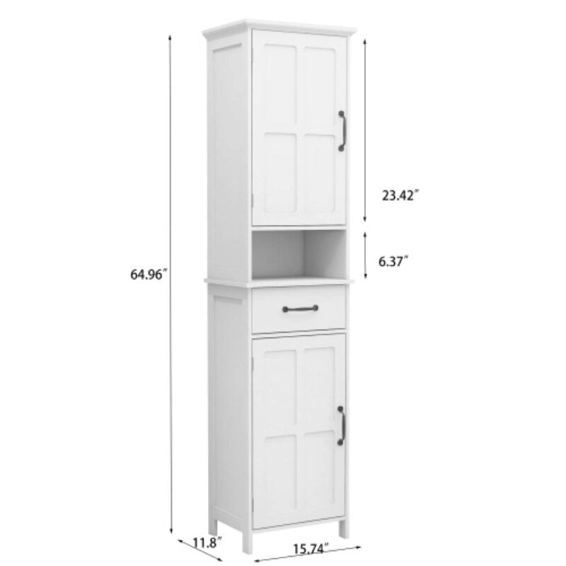 Hoher Badezimmerschrank, schmaler Hochschrank mit Doppeltür, schlanker Stehschrank