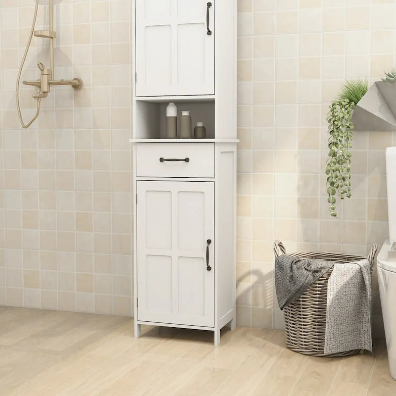 Hoher Badezimmerschrank, schmaler Hochschrank mit Doppeltür, schlanker Stehschrank