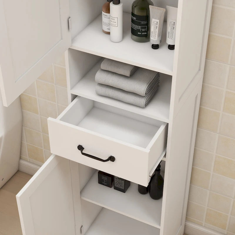 Hoher Badezimmerschrank, schmaler Hochschrank mit Doppeltür, schlanker Stehschrank