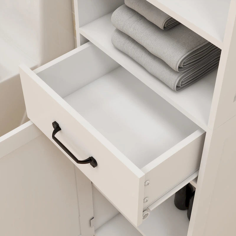 Hoher Badezimmerschrank, schmaler Hochschrank mit Doppeltür, schlanker Stehschrank