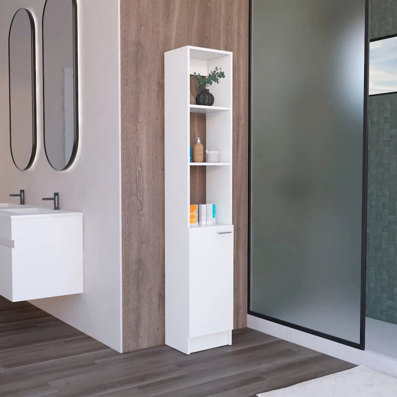 Badezimmerschrank mit einer Tür, hoher Badezimmerschrank mit 6 Regalböden, für Badezimmer, Wohnzimmer, Küche