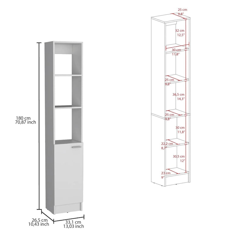 Badezimmerschrank mit einer Tür, hoher Badezimmerschrank mit 6 Regalböden, für Badezimmer, Wohnzimmer, Küche