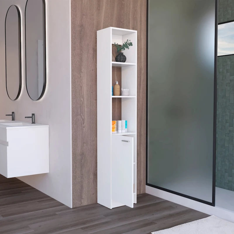 Badezimmerschrank mit einer Tür, hoher Badezimmerschrank mit 6 Regalböden, für Badezimmer, Wohnzimmer, Küche