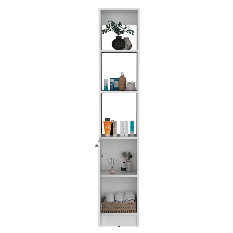 Badezimmerschrank mit einer Tür, hoher Badezimmerschrank mit 6 Regalböden, für Badezimmer, Wohnzimmer, Küche