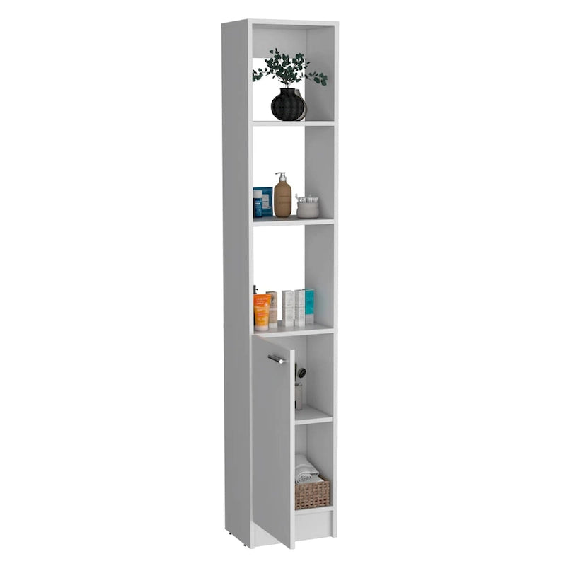 Badezimmerschrank mit einer Tür, hoher Badezimmerschrank mit 6 Regalböden, für Badezimmer, Wohnzimmer, Küche